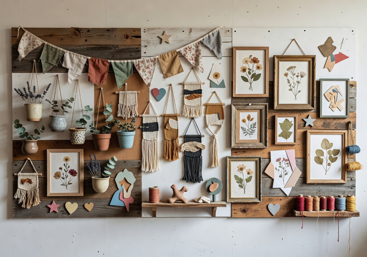 DIY styled wall with crafts and art