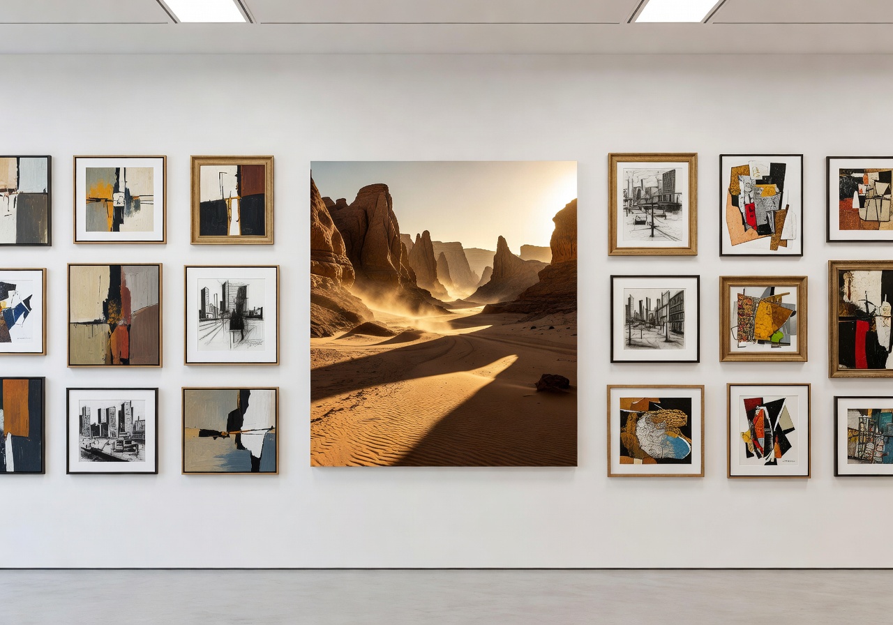 Gallery wall with framed art