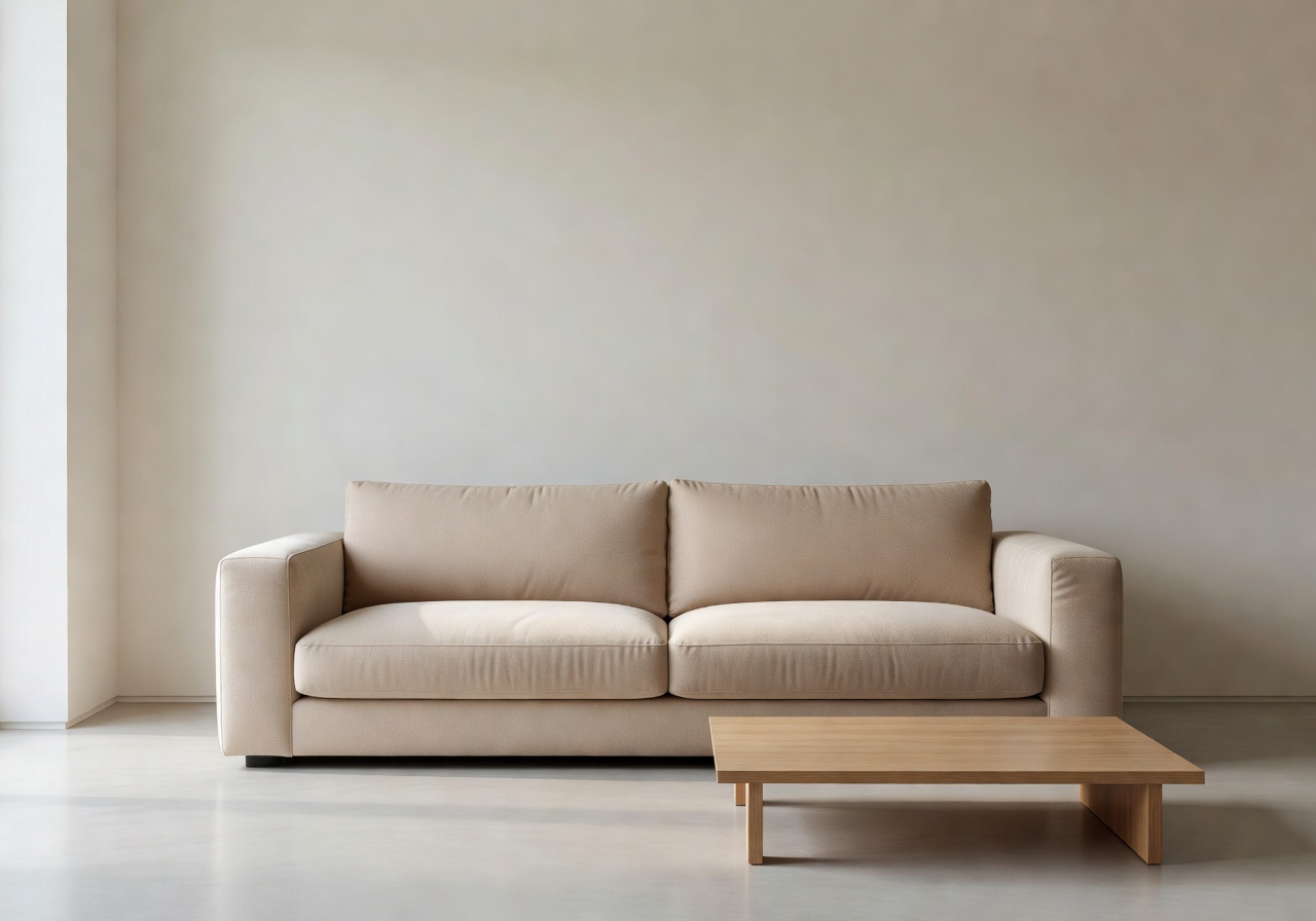 Minimal living room with beige sofa