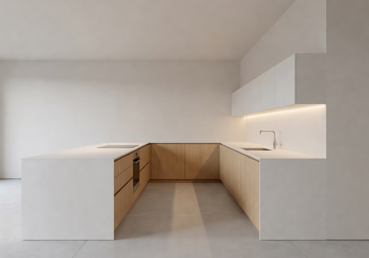 Smart kitchen with integrated appliances and modern cabinetry