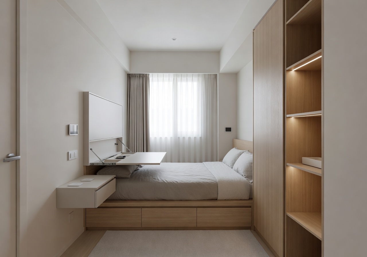 Small bedroom design with smart space planning and storage