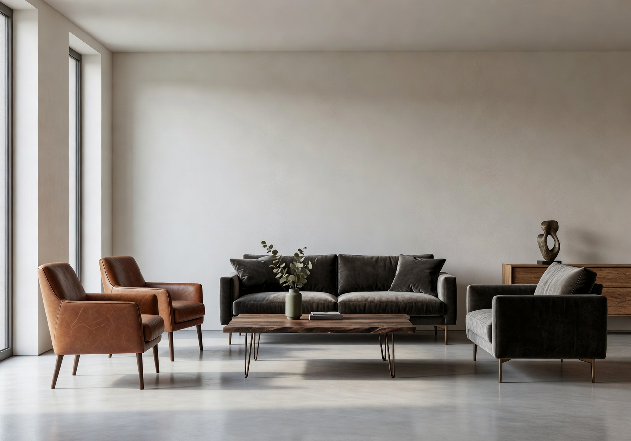 Stylish architectural interior with curated furniture